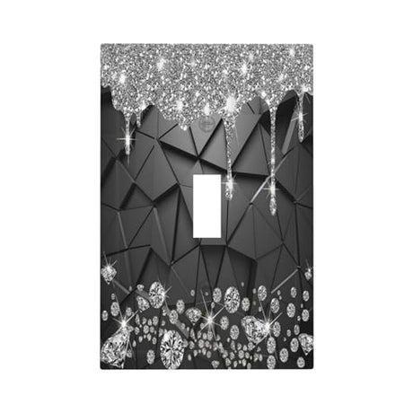 Xuejiaku Light Switch Cover Glitter Diamond Shiny Drips 1 Gang Wall Plate Cover Black Geometric Single Toggle Outlet Covers Decorative Switchplate Xuejiaku