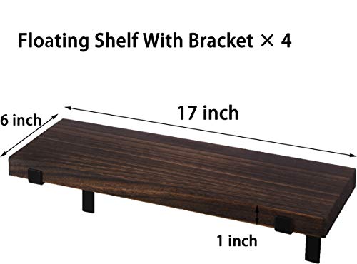 HXSWY Rustic Wood Floating Shelves for Wall Decor Farmhouse Wooden Wall Shelf for Bathroom Kitchen Bedroom Living Room Set of 4 Dark Brown - WoodArtSupply