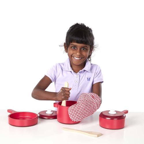 Melissa & Doug Deluxe Wooden Kitchen Accessory Set - Pots & Pans (8 pcs) , Green , H: 12 x W: 12 x D: 5 Melissa & Doug