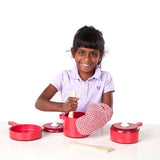 Melissa & Doug Deluxe Wooden Kitchen Accessory Set - Pots & Pans (8 pcs) , Green , H: 12 x W: 12 x D: 5 Melissa & Doug