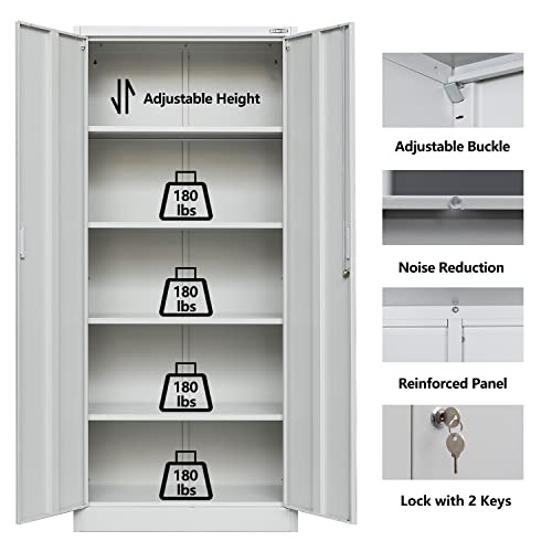 BESFUR Metal Storage Cabinet, 71" H Tall Metal Cabinets with 4 Adjustable Shelves and Locking Doors, Classic Steel Storage Cabinet for Home, School, BESFUR