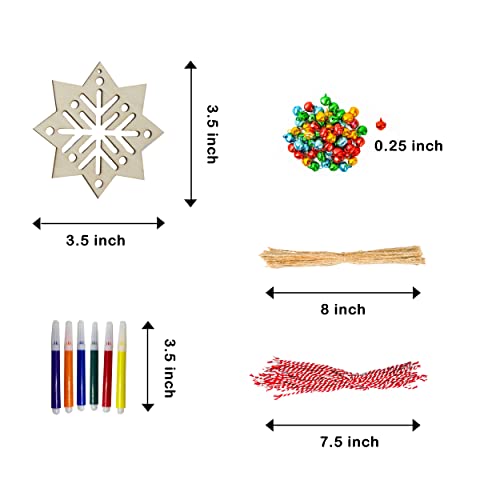 JOYIN 48 Pcs Christmas Wooden Ornaments DIY Craft Kit for Kids Includes Color Markers, Hanging Christmas DIY Wooden Ornaments, Unfinished Flat Wooden