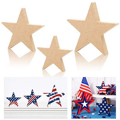 Whaline 3 Sizes 4th of July Wooden Stars Cutouts Patriotic Wooden Stars Unfinished Blank Slice Ornament for Independence Day Christmas Farmhouse Home