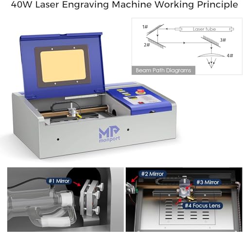 Monport 40W 2.0 Laser Engraver (8" X 12"), Lightburn Compatible CO2 Laser Engraver & Cutter with Adjustable Laser Head, Air Assist, Red Dot Guidance, - WoodArtSupply