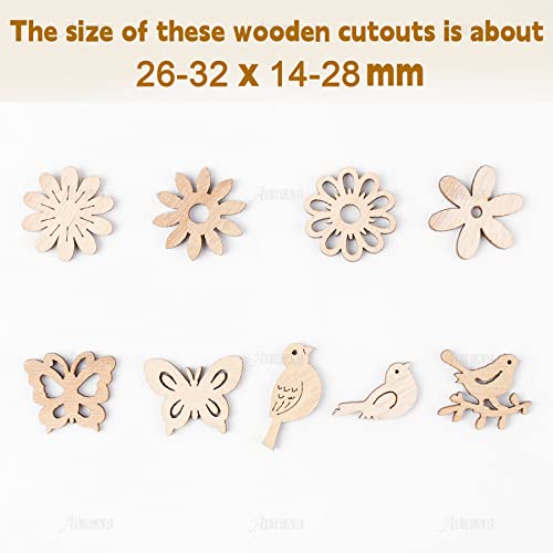 AUEAR, 300 Pack Wooden Embellishments Butterfly Flower Bird Slices Discs Unfinished Wooden Cutouts Wood Ornaments for Crafts DIY Handmade Decoration AUEAR