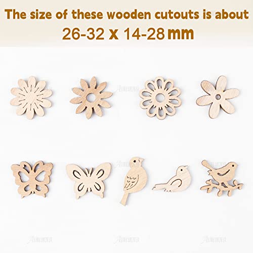 AUEAR, 300 Pack Wooden Embellishments Butterfly Flower Bird Slices Discs Unfinished Wooden Cutouts Wood Ornaments for Crafts DIY Handmade Decoration - WoodArtSupply