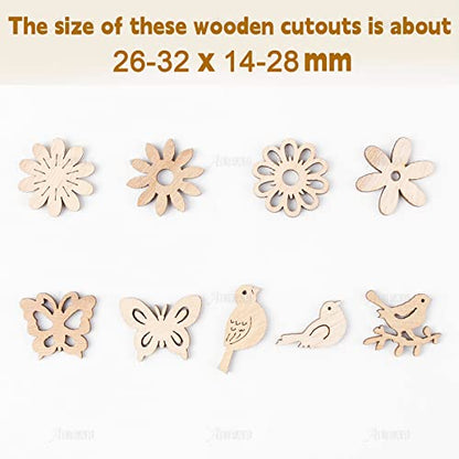 AUEAR, 300 Pack Wooden Embellishments Butterfly Flower Bird Slices Discs Unfinished Wooden Cutouts Wood Ornaments for Crafts DIY Handmade Decoration - WoodArtSupply