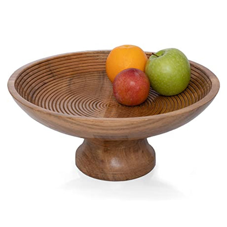 Folkulture Wood Fruit Bowl or Rustic Fruit Bowls for Farmhouse Décor, Fruit Bowl for Kitchen Counter or Decorative Pedestal Bowl for Table Folkulture