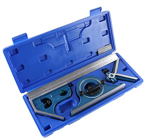 Accusize Industrial Tools 12'' 4 Combination Square Ruler Set Protractor Satin, 4-R Graduation, 0000-8101 Accusize Industrial Tools