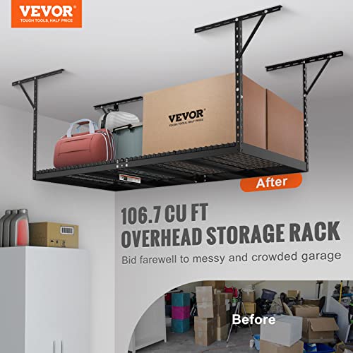 VEVOR Overhead Garage Storage Rack, 4x8 Garage Ceiling Storage Racks, Heavy Duty Adjustable Cold Rolled Steel Racks for Garage Storage, Organization, VEVOR