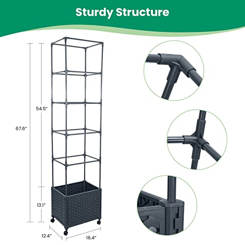 GREEN MOUNT Raised Garden Bed Planter Box with Trellis for Climbing Vegetables Plants, 67.6" Outdoor Tomatoes Planters Tomato Cage w/Wheels GREEN MOUNT