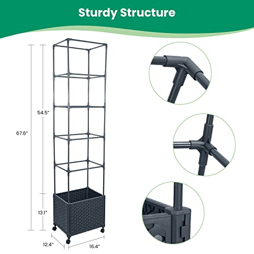 GREEN MOUNT Raised Garden Bed Planter Box with Trellis for Climbing Vegetables Plants, 67.6" Outdoor Tomatoes Planters Tomato Cage w/Wheels - WoodArtSupply