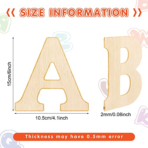 52 Pieces 6 Inches Wood Alphabet Letters Unfinished Wood Letters Painted Wooden Alphabet Craft Letters Home Wall Decor for DIY Educational Craft