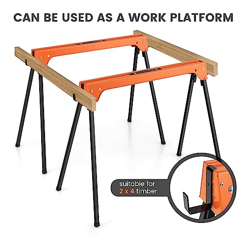 ERGOMASTER Saw Horses 2 Pack Folding, Lightweight Saw Horse with 2x4 Detachable Support Arm, 1322 Lbs Weight Capacity of Per Sawhorse, Portable - WoodArtSupply