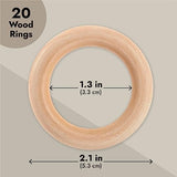 20 Pack Unfinished Natural Wood Rings for Crafts, Macrame Projects, Jewelry Making, DIY Pendant Connectors (2.1 in) Juvale