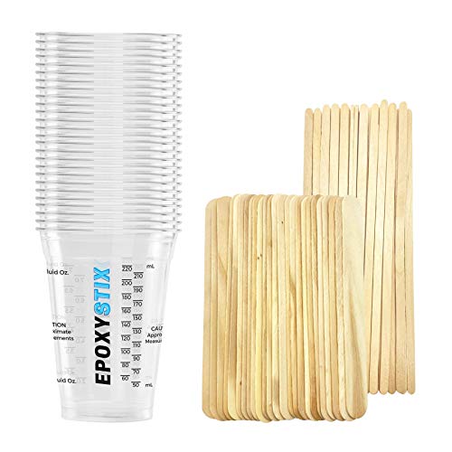 [Pack of 25] EpoxyStix Disposable Measuring Cups for Mixing Epoxy Resin - Measurements in mL and Oz - Bonus Pack with 25 Applicator Sticks and 25 EpoxyStix