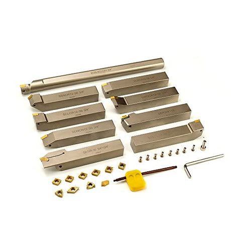 OSCARBIDE 3/4”Shank 9 Pieces/Set Indexable Nickel Plated Lathe Turning Tool Holder and Boring Bar,CNC Heavy Duty for Turning Grooving Threading Cut OSCARBIDE