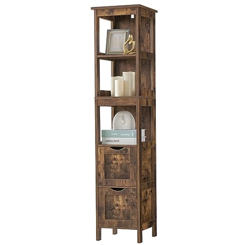 usikey 55.9" Storage Cabinet with 2 Drawers, Wooden Bathroom Floor Cabinet with 3 Open Shelves,for Living Room, Kitchen, Rustic Brown - WoodArtSupply