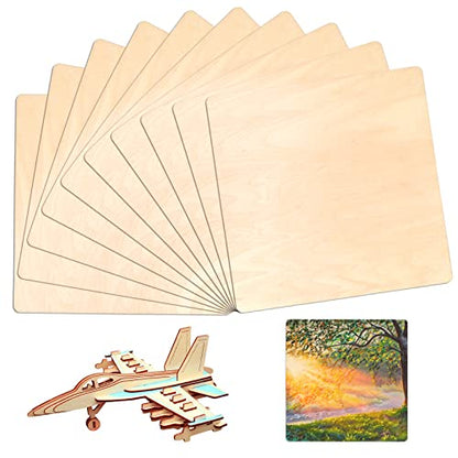 WYKOO 10 PCS Basswood Plywood, 12 x 12 Inch Craft Wood, Premium Unfinished Wood Sheets for Crafts, Hobby, Model Making, Wood Burning and Laser