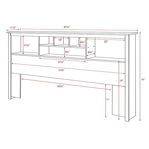 Bowery Hill King Size Wood Bookcase Bed Headboard and Cabinet Storage in White - WoodArtSupply