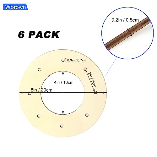 Worown 6 Pack Wooden Wreath Form, 8 inches (Outer Diameter) Wooden Wreath Frame, 5mm Thickness Wood Wreath Ring for Creating Beautiful Floral Worown