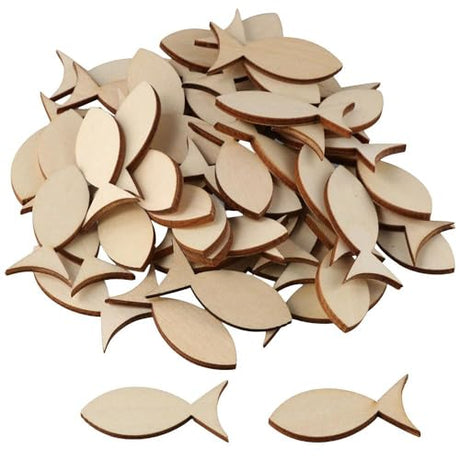 Uniquer 100 PCS Unfinished Wooden Fish Cutout Slices,Blank Wooden Solid Fish Slices for DIY Painting Crafts,Ocean Theme Party Uniquer