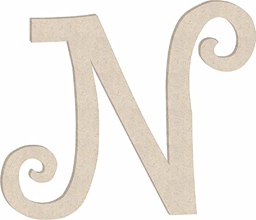 Unfinished 6 Inch Wooden Letter N Curlz Font, Blank Wood Alphabet Girl Letters for Nursery Wall Decor, Paintable Crafts