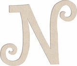Unfinished 6 Inch Wooden Letter N Curlz Font, Blank Wood Alphabet Girl Letters for Nursery Wall Decor, Paintable Crafts NEXTCraft