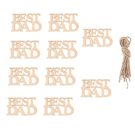 BinaryABC Fathers Day Unfinished Wood Decorations,Father's Day Crafts Wooden Embellishments Ornaments,Best Dad Ever Decorations,10Pcs BinaryABC