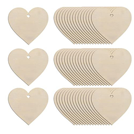 80Pcs 3" Wooden Hearts for Crafts, Wood Predrilled Hearts Cutout Slices, DIY Unfinished Wooden Ornaments Embellishments, Heart Sign Tag for Focal20