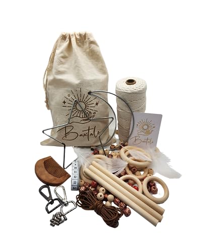 BAXTALO Complete Macrame Kit: 3mm x 109 Yards Natural Cotton Cord, Wooden Beads, Rings and Sticks, 20cm Moon and Star Metal Rings, and Macrame - WoodArtSupply