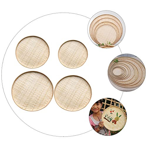 VOSAREA 4pcs Bamboo Woven Storage Plate Serving Tray Arts and Crafts Organizer Bamboo Weaving Art Painting Hanging Ornament - WoodArtSupply