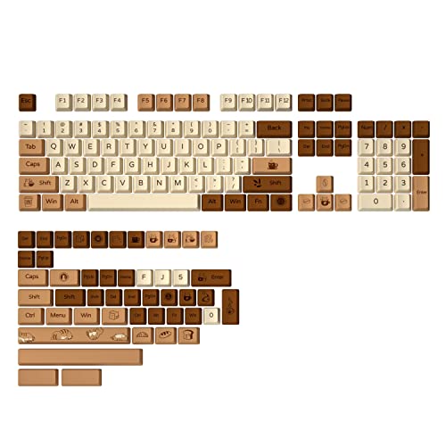 YUNZII Coffee Cat Dye Sub PBT Keycaps,152 Full Keys Dye Sublimation PBT Custom Keycaps with Key Puller for Cherry Gateron MX Switches Mechanical YUNZII