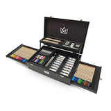 KINGART Mixed Media Art Set, 2-Drawer Wooden Case, Pencils, Pastels, Paints, Brushes, Erasers, Sharpener, Palette Knife, Palette, Painting, Drawing, KINGART