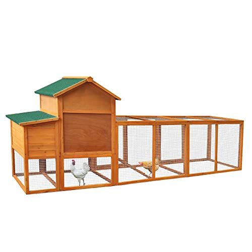 RUNVA 122''Chicken Coop with Nest Box - Poultry Cage with Removable Tray, Wooden Chicken Coop for 6 Chickens with Waterproof Roof & Ramp Play for RUNVA