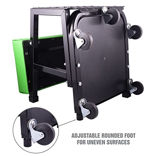 OEMTOOLS 24904 Workshop Seat and Step Stool, Garage Creeper Seat with 300 LBS Capacity, Mechanics Stool with Wheels, Padded Vinyl Mechanic Stool with OEMTOOLS