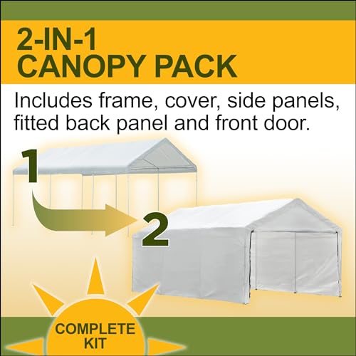 Carport 12’x20’ Portable Steel Frame Garage, Heavy Duty Waterproof UV Canopy Cover, Includes Complete Enclosure Kit with Sidewalls and NEW YARD