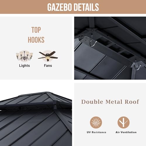 ABCCANOPY Wood Gazebo 11x13 - Outdoor Patio Wooden Gazebo with Hardtop Metal Double Roof for Garden, Backyard and Deck ABCCANOPY