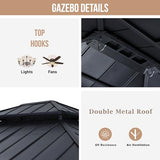 ABCCANOPY Wood Gazebo 11x13 - Outdoor Patio Wooden Gazebo with Hardtop Metal Double Roof for Garden, Backyard and Deck ABCCANOPY