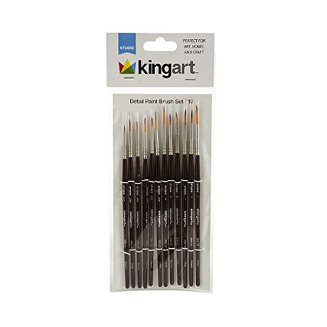 KINGART 220-12 All Purpose 12 Pc. Fine Detail Art, Craft & Hobby Brush Set, Assorted Small-Sized Round & Liner Paintbrushes, Synthetic Hair, Short KINGART