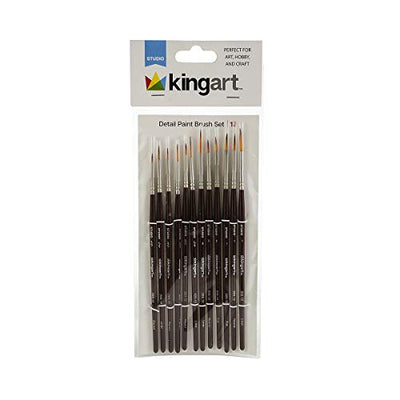 KINGART 220-12 All Purpose 12 Pc. Fine Detail Art, Craft & Hobby Brush Set, Assorted Small-Sized Round & Liner Paintbrushes, Synthetic Hair, Short