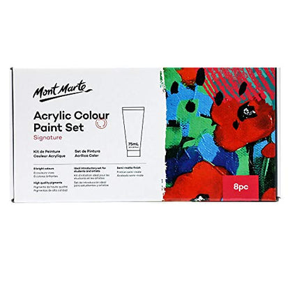 MONT MARTE Signature Acrylic Color Paint Set, 8 x 2.5oz (75ml), Semi-Matte Finish, 8 Colors, Suitable for Most Surfaces Including Canvas, Card, Paper - WoodArtSupply