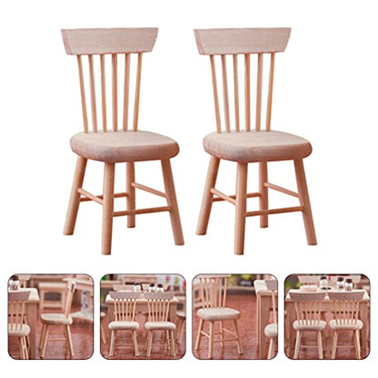 Toyvian Dollhouse Wooden Chair Miniature: 2 Pieces 1: 12 Unfinished Wood Chair- Mini Furniture Model Supplies for Miniature Dollhouse Accessories