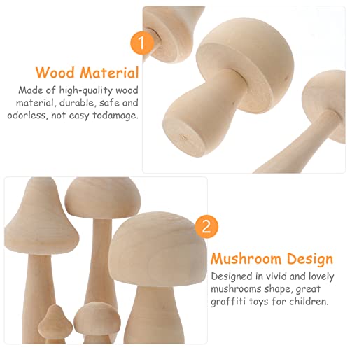 Veemoon 10pcs Wooden Mushroom Natural Unfinished Mushrooms Plain Unpainted Wood Mushroom Figures Mini Mushrooms for Arts and Crafts Projects Veemoon
