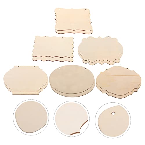 Operitacx 60 Pcs Shaped Wood Chips Unfinished Wood Hanging Plaque Unfinished Wood Banner Wood Blank Plaque Rustic Wood Sign Blank Banner Wood Boards Operitacx