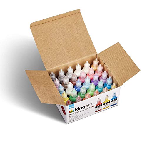 KINGART Permanent Fabric Paint, Set of 30 Colors, 30ml Bottles, Washer & Dryer Safe, Textile Paint for Clothes, T-Shirts, Jeans, Bags, Shoes, Art and KINGART