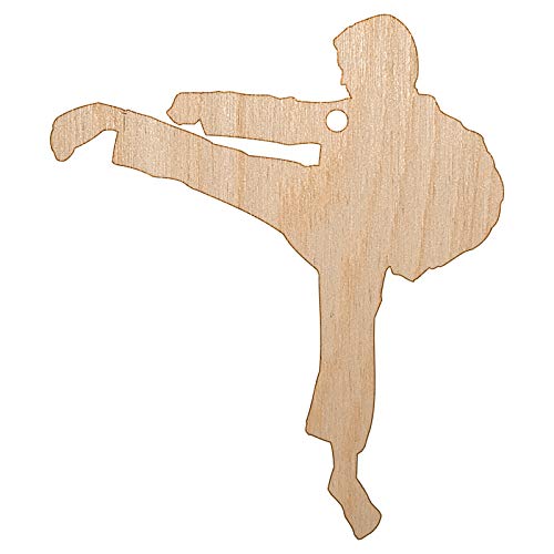 Martial Arts Karate Kick Solid Unfinished Craft Wood Holiday Christmas Tree DIY Pre-Drilled Ornament - WoodArtSupply