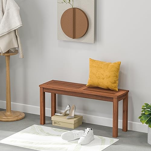 Tangkula Solid Wood Loveseat Bench for Indoor and Outdoor Relaxation, 39.5" Slatted Seat for Two Tangkula