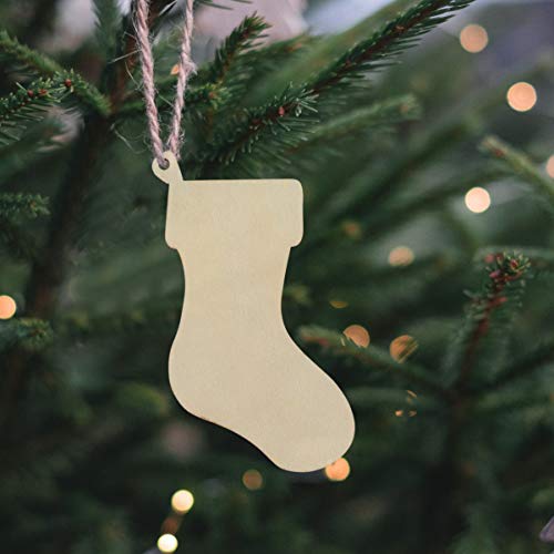 EXCEART 50pcs Wooden Stockings Pieces Socks Shape Wood Chips Craft Unfinished Wooden Cutouts DIY Hanging Ornament Tree Decor for Party Festival EXCEART