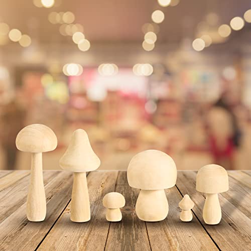 SAVITA 12pcs Unfinished Wooden Mushrooms, Cute Smooth Natural Wooden Mushrooms to Paint for DIY Crafts Decorations Making (6 Models) SAVITA